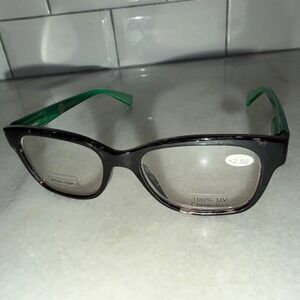 JOY MANGANO READER GLASSES SET GREEN FRAME with Green ARMS +2.5 New GWB532